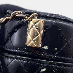 Pre Owned Chanel Chain Shoulder Bag Mini Vanity Coco Mark Patent Black