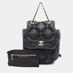Pre Owned Chanel Bubble Quilted Backpack Leather Black