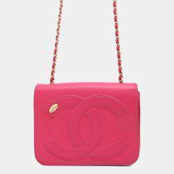 Pre Owned Chanel Chain Shoulder Bag Coco Mark Lambskin