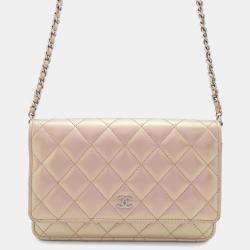 Pre Owned Chanel Chain Wallet Matelasse Coco Mark Lambskin