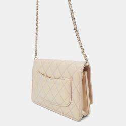 Pre Owned Chanel Chain Wallet Matelasse Coco Mark Lambskin