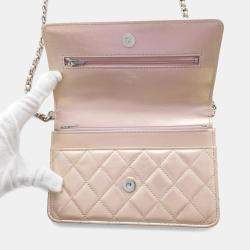 Pre Owned Chanel Chain Wallet Matelasse Coco Mark Lambskin