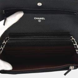 Pre Owned Chanel Classic Chain Wallet Matelasse Caviar Leather Black