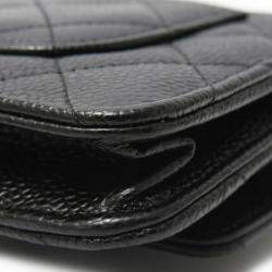 Pre Owned Chanel Classic Chain Wallet Matelasse Caviar Leather Black