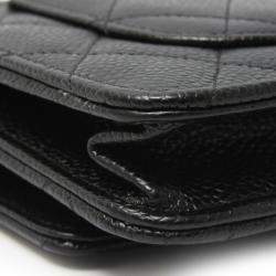 Pre Owned Chanel Classic Chain Wallet Matelasse Caviar Leather Black