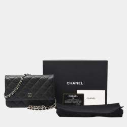 Pre Owned Chanel Classic Chain Wallet Matelasse Caviar Leather Black