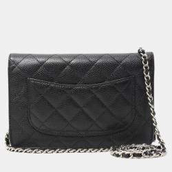 Pre Owned Chanel Classic Chain Wallet Matelasse Caviar Leather Black