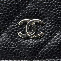 Pre Owned Chanel Classic Chain Wallet Matelasse Caviar Leather Black