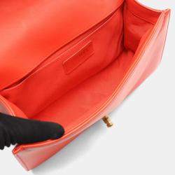 Pre Owned Chanel Boy Chanel Chevron V-Stitch Shoulder Bag In Lambskin Leather Red
