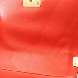 Pre Owned Chanel Boy Chanel Chevron V-Stitch Shoulder Bag In Lambskin Leather Red