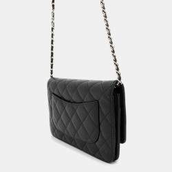 Pre Owned Chanel Chain Wallet Classic Matelasse Coco Mark Lambskin Black