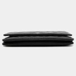 Pre Owned Chanel Chain Wallet Classic Matelasse Coco Mark Lambskin Black