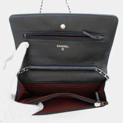 Pre Owned Chanel Chain Wallet Classic Matelasse Coco Mark Lambskin Black