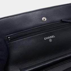 Pre Owned Chanel Chain Wallet Classic Matelasse Coco Mark Lambskin Black