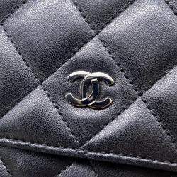 Pre Owned Chanel Chain Wallet Classic Matelasse Coco Mark Lambskin Black