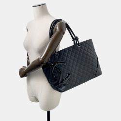 Pre Owned Chanel Tote Bag Cambon Line Large Coco Mark Leather Black