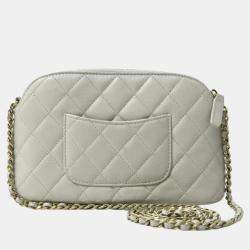 Pre Owned Chanel Matelasse Chain Shoulder Bag In Caviar Leather Gray