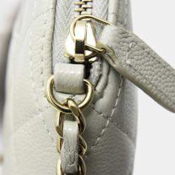 Pre Owned Chanel Matelasse Chain Shoulder Bag In Caviar Leather Gray