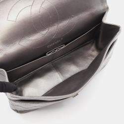 Pre Owned Chanel 2.55 Matelasse Maxi Silver Leather Double Flap Shoulder Bag 