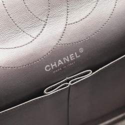 Pre Owned Chanel 2.55 Matelasse Maxi Silver Leather Double Flap Shoulder Bag 