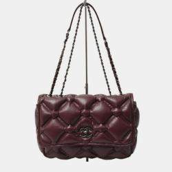 Pre Owned Chanel Bordeaux Bubble Quilted Matelasse Lambskin Shoulder Bag