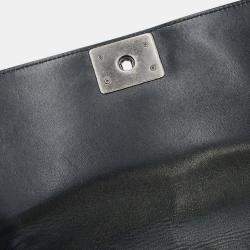 Pre Owned Chanel Boy Chain Shoulder Bag With Coco Mark Caviar Skin Black
