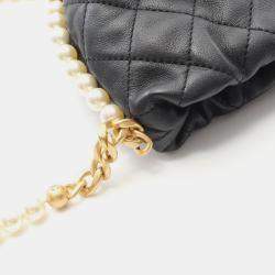 Pre Owned Chanel Matelasse Shoulder Bag Lambskin Leather Black