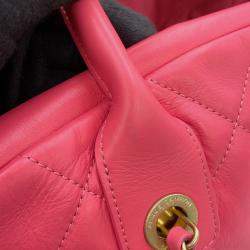 Pre Owned Chanel Pink Matelasse Coco Mark Bowling Bag In Calfskin Leather