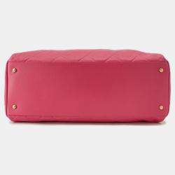 Pre Owned Chanel Pink Matelasse Coco Mark Bowling Bag In Calfskin Leather