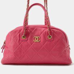 Pre Owned Chanel Pink Matelasse Coco Mark Bowling Bag In Calfskin Leather