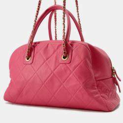 Pre Owned Chanel Pink Matelasse Coco Mark Bowling Bag In Calfskin Leather
