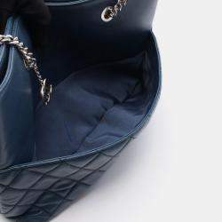 Pre Owned Chanel Matelasse Tote Bag Lambskin Leather Blue