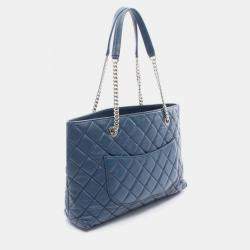 Pre Owned Chanel Matelasse Tote Bag Lambskin Leather Blue