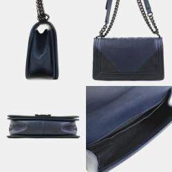 مملوكة مسبقًا Chanel Boy Chanel Metal Navy Black Leather Shoulder Bag