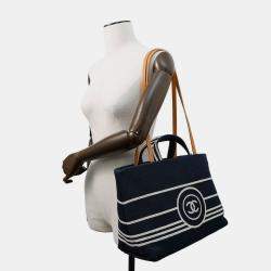 Pre Owned Chanel 2-Way Tote Bag With Coco Mark In Denim