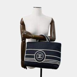 Pre Owned Chanel 2-Way Tote Bag With Coco Mark In Denim