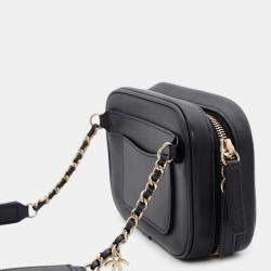 Pre Owned Chanel Body Bag Coco Mark Lambskin Chanel Waist Black