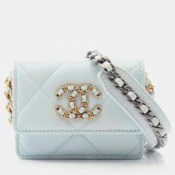 Pre Owned Chanel 19 Matelasse Shoulder Bag Lambskin Leather Blue