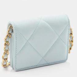 Pre Owned Chanel 19 Matelasse Shoulder Bag Lambskin Leather Blue
