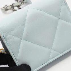 Pre Owned Chanel 19 Matelasse Shoulder Bag Lambskin Leather Blue