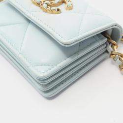 Pre Owned Chanel 19 Matelasse Shoulder Bag Lambskin Leather Blue