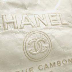 Pre Owned Chanel Deauville Medium Tote Mm Shoulder Bag With Chain Strap White Leather