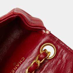 Pre Owned Chanel Coco Mark Mini Matelasse Chain Shoulder Bag Red Lambskin