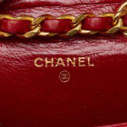 Pre Owned Chanel Coco Mark Mini Matelasse Chain Shoulder Bag Red Lambskin