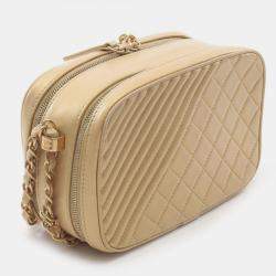 Pre Owned Chanel Coco Boy Camera Bag Shoulder In Lambskin Leather Gold