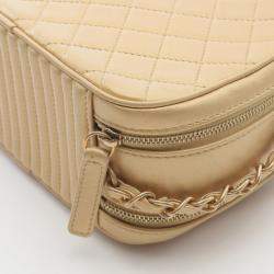 Pre Owned Chanel Coco Boy Camera Bag Shoulder In Lambskin Leather Gold