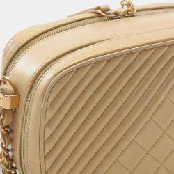 Pre Owned Chanel Coco Boy Camera Bag Shoulder In Lambskin Leather Gold