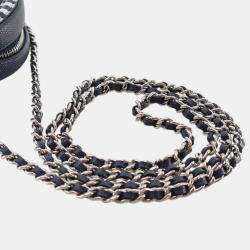 Pre Owned Chanel Navy Blue White Caviar Striped CC Filigree Round Crossbody