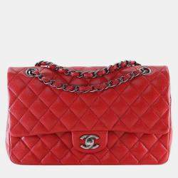 Pre Owned Chanel Red Medium Classic Caviar Double Flap