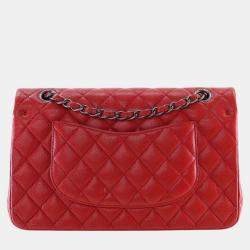 Pre Owned Chanel Red Medium Classic Caviar Double Flap